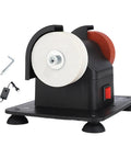 Compact Tabletop Mini Bench Grinder Featuring Dual Grinding Wheels For Precision Tool Sharpening And Rough Burr Removal Kickass Workshop Rig Easy Setup Great For Daily Home Maintenance Tasks, showing dual grinding wheels and power switch.