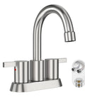 Brushed Nickel 4 Inch Centerset Bathroom Faucet With Two Handles Lead Free And Durable Includes Copper Pop Up Drain And Water Supply Lines