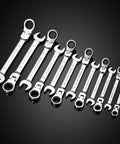 12 Piece Metric Ratchet Spanner Set With Flexible Head, Easy Grip Universal Wrenches Go To Tight Spaces, Durable Anti Rust Finish
