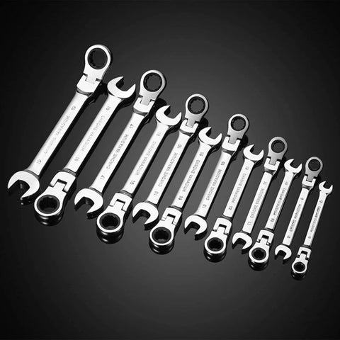 12 Piece Metric Ratchet Spanner Set With Flexible Head, Easy Grip Universal Wrenches Go To Tight Spaces, Durable Anti Rust Finish