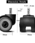 Heavy Duty Silent Rubber Castor Wheels Two Inch Five Piece Set dimensions showing 50mm and 57mm sizes for replacement glides.