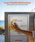Outdoor Kitchen Drawers With Paper Towel Holder Stainless Steel Double Access Drawers For BBQ Island being cleaned outdoors