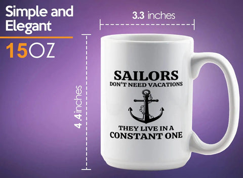 15oz White Sailor Coffee Mug For Boaters And Lake Lovers Funny Sailboat Gift Perfect For Sailors, Captains, And Boat Fans On The Go Morning Coffee Essential featuring anchor design and quote.