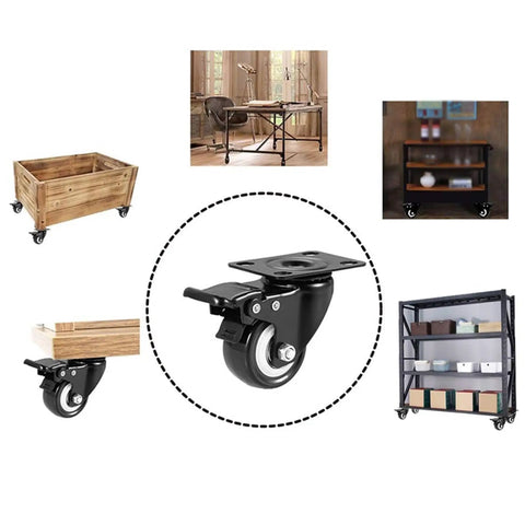 Set Of 4 Heavy Duty Swivel Caster Wheels With Secure Brakes, built tough for easy moves on furniture and mobile workstations.