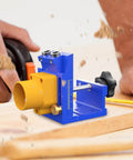 Pro Grade Pocket Hole Jig Kit With Angled Drill Guide And Dust Collection For Cabinet Installations Deck Building Desk Assembly And DIY Hobby Projects in use