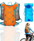 5L Hydration Vest Backpack With 2L Water Bladder, Ultra Lightweight Quick Dry Nylon Mesh Pack, Orange, shown with cyclist and bladder