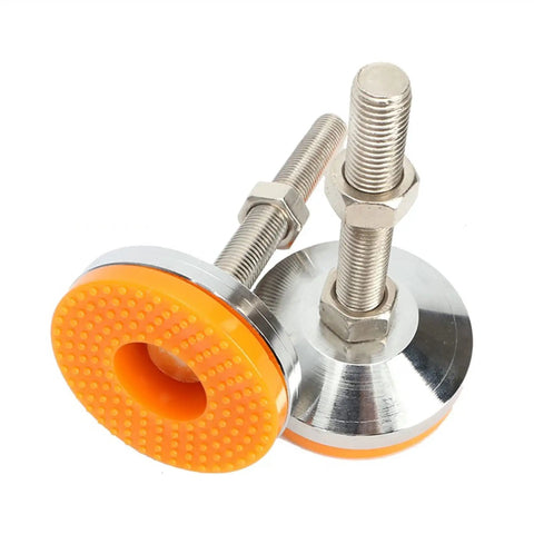 4 Pcs Heavy Duty Adjustable Leveling Feet For Furniture And Tables, M12 Orange Bottom Feet With Lock Nuts, 150mm Height, Beefy Sturdy Support For Shelves, Stop Wobble, Reduce Vibration, Easy Install, orange-tipped steel leveling feet with nuts