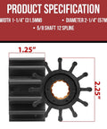 Marine Water Pump Impeller Kit Fits Volvo Penta 3.0 4.3 5.0 5.7 V6 V8 Engines Includes O Rings And Gaskets For Jabsco 1210 0001 Sierra 18 3081 18 3277 OMC Replacement And Easy Install product specifications with dimensions and measurements.
