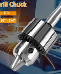 Heavy Duty MT2 Drill Chuck Assembly With Half Inch Capacity For Lathe Tailstock And Precision Shops Made Tough To Handle Any Daily Grind Job Ready With Key, close-up view of JT3 drill chuck with 3/16" - 3/4" capacity.