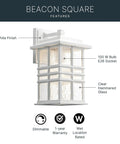 Beacon Square Outdoor Wall Light In White 1 Light Exterior Sconce With Clear Hammered Glass Craftsman Style, side view