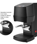 Top Shelf Electric Coffee Powder Tamper 58mm Portafilter Automatic Espresso Press black tamper with adjustable holder for coffee height.