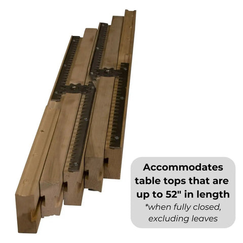 Heavy Duty Wooden Table Extension Slides Deliver Slick Glide For Pedestal Dining Tables showing rack and pinion mechanism with wood.