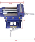 LMAOSS 5 Inch X Y Cross Slide Drill Press Vise Heavy Duty Steel Construction with dimensions for precision milling and clamping.