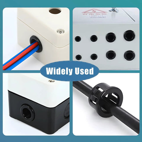 50 Pack 1/2 Inch Cable Snap Bushing Grommet Protector Black Round Nylon used in various electrical enclosures