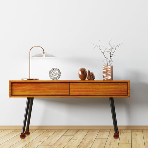 Oak-brown dresser with 4 Piece Modern Wood Furniture Legs For Cabinets And Dressers, Easy Install Bun Feet, Sturdy Oak Brown Finish.