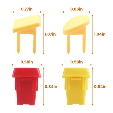 Knockout Heavy Duty Table Saw Safety Switch Keys Drop In Power Tool Interlock showing yellow and red safety keys with dimensions.