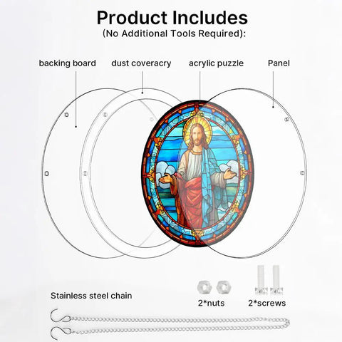 DIY 135 Piece Acrylic Suncatcher Jigsaw Puzzle Kit for Windows and Garden Decor components diagram