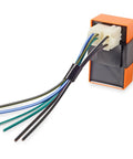 6 Pin AC CDI Box With Connecting Plug For CG 50cc 125cc 150cc 200cc 250cc Vertical Engine ATV Dirt Bike Go Kart Motorcycle Race Ready High Performance Replacement Part, showing front view with connecting wires and plug.