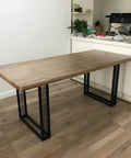 Adjustable Steel Desk Legs Set Of Two, Heavy Duty Premium Iron Construction, Straight Up Solid Metal Table Feet For Diy Furniture Upgrades view with wooden tabletop.