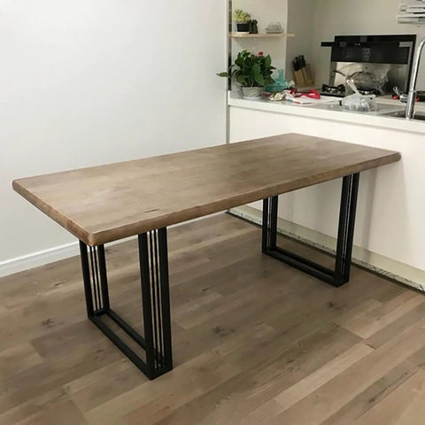 Adjustable Steel Desk Legs Set Of Two, Heavy Duty Premium Iron Construction, Straight Up Solid Metal Table Feet For Diy Furniture Upgrades view with wooden tabletop.