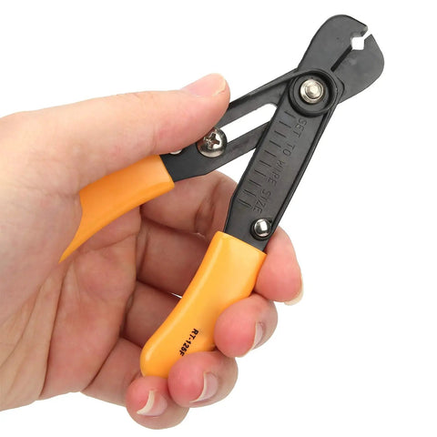 Heavy Duty Wire Stripper With Adjustable Blade For Home Appliance Wiring held in hand, showcasing ergonomic grip and precise cutting edge.