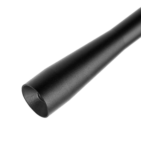 Close-up of a black anodized short antenna mast for trucks and off-road vehicles, hood mounted, 4-inch mini antenna replacement, durable build