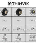 Thinvik bike freewheel chart with 8-speed option, 13-34T in silver, for e-bike conversion, fat bikes, cargo bikes, city commuting.
