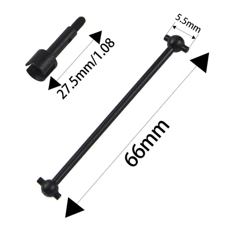 Top Shelf Steel Drive Shaft And Wheel Stub Axle Dogbones Adapter With Axle Hub For Wltoys 144001 14 Scale RC Car Buggy Upgrade Parts, 66mm long with 5.5mm balls.