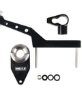 Kawasaki Ninja ZX-6R CNC Stabilizer Damper Beefed-Up Complete Steering Mounting Bracket, black aluminum parts on white background.