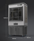 Beat The Heat For Real With This Portable Swamp Cooler Featuring 360 Degree Swivel Evaporative Air Blower For Home And Office Spaces To Stay Cool All Summer Long, shown with dimensions.