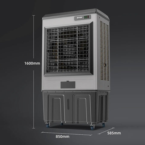 Beat The Heat For Real With This Portable Swamp Cooler Featuring 360 Degree Swivel Evaporative Air Blower For Home And Office Spaces To Stay Cool All Summer Long, shown with dimensions.