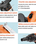 Bainuo Mini Portable Pneumatic Chamfering Machine For Metal Trimming And Deburring 45 Degree Arc Corner Tool showcasing adjustment features.