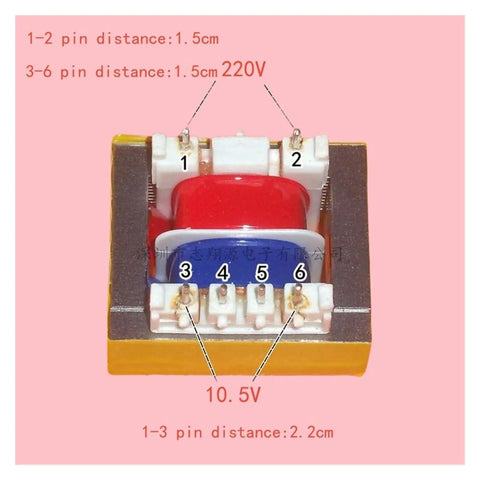 Front view of 2 Pack EI35 Isolation Transformer 220V To 12V 350mA Power Transformer with labeled pin distances