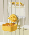 No Stress Hanging Pet Food And Water Bowl Combo For Cats Dogs And Small Rabbits Gravity Powered Cage Mounted Dispenser Holds 37 Oz in yellow detail.
