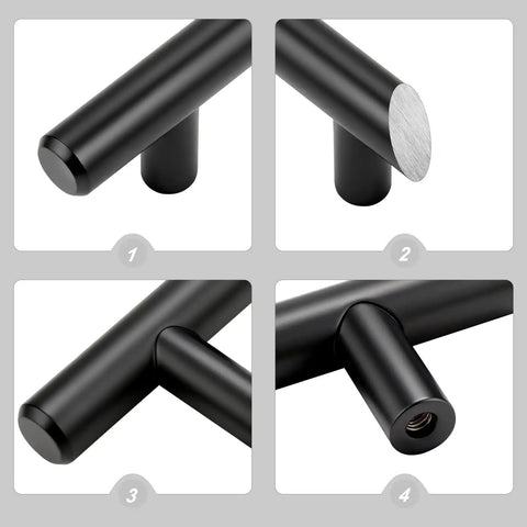Close-up views of 3.5 Inch Matte Black Stainless Steel Cabinet Handles 20 Pack Built To Last Tough As Nails Cabinet Pulls Knobs