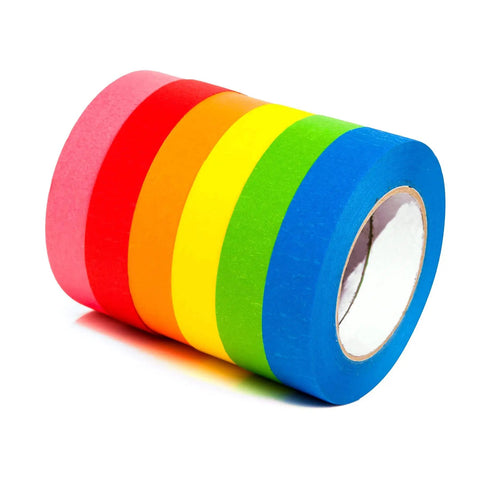Six Pack Colored Masking Tape 0.94 Inch Wide By 60 Yards Each, Vibrant Rainbow Craft Tape for Arts and Crafts, Lab Labeling