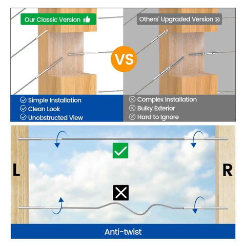 Comparison between classic and upgraded versions of 60 Pack 1/8 Inch Cable Railing Hardware Kit With Left And Right Handed Thread Swage Lag Screws for Wood Posts