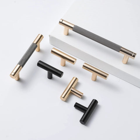 12 Pack 5 Inch Center To Center Drawer Pulls With 6 Inch Overall Length Round Aluminum Cabinet Handles In Gold Nickel Oxidation Finish And Diamond Pattern Includes 56 Screws displayed uninstalled.