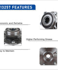 Features of Set Of 2 Front Wheel Hub Bearing Assemblies With ABS Encoder Direct Fit For Lexus HS250h, Scion, and Toyota models.