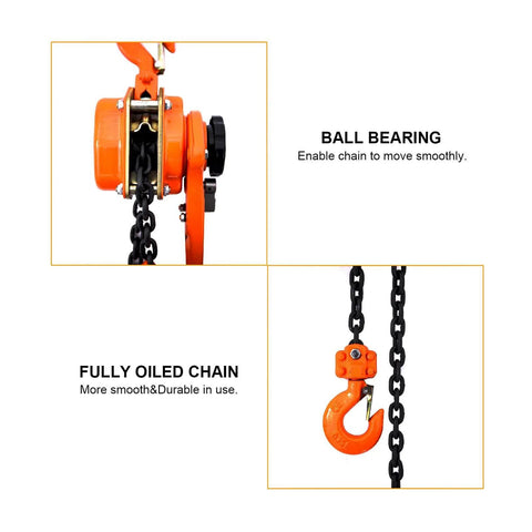 Lever Chain Hoist 0.75 Ton, 1650 Lbs Capacity, 10 Ft Chain, Manual Come Along Ratchet Puller, close-up of ball bearing and hook