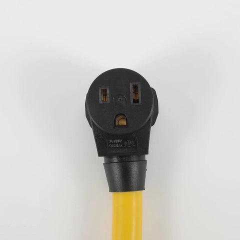 Built Tough Nema 14 50P To 6 50R Welder Adapter Connector For Dryer EV RV Charging 240V 50A heavy-duty plug with yellow wire.