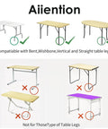 Heavy Duty Adjustable Table Risers Four Pack Foldable Table Leg Extenders image showing compatible and incompatible table leg types.