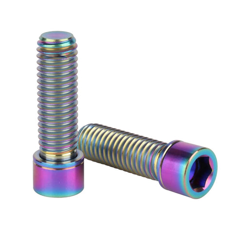 Bicycle stem bolts, rainbow titanium M8x25mm with washers, 6 pcs