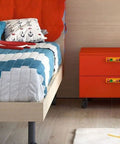 Super Cute Soft Rubber Cabinet Handles 5 Inch Long with Zinc Alloy Base Kid Safe Toddler Friendly Drawer Knobs Rust Proof Smooth Finish Yellow Four Pack Includes Installation Screws on orange dresser.