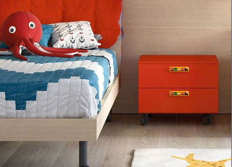Super Cute Soft Rubber Cabinet Handles 5 Inch Long with Zinc Alloy Base Kid Safe Toddler Friendly Drawer Knobs Rust Proof Smooth Finish Yellow Four Pack Includes Installation Screws on orange dresser.
