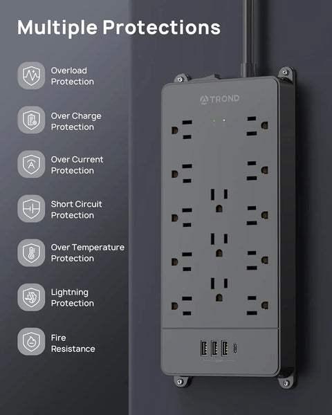 Beefed Up Power Strip Surge Protector With 10 Foot Cord And USB Ports 4000 Joules ETL Listed 13 Widely Spaced Outlets