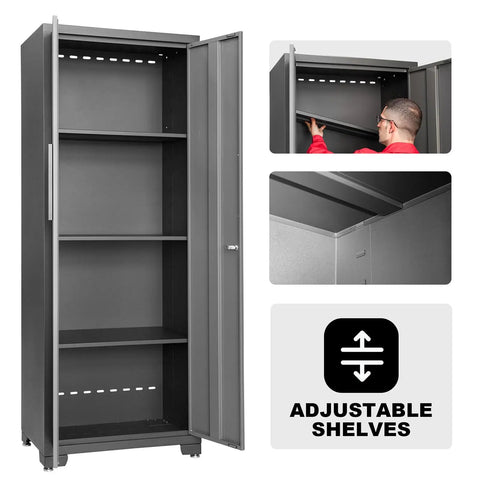 Tall cabinet with adjustable shelves from 9 Piece Workshop Set With Steel Drawers Rolling Chest Locked Storage Cabinet And Wall Cabinets