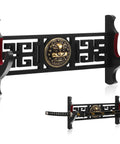 One Tier Katana Wall Mount Sword Holder Dope Display Rack with felt strips and solid wood construction, golden ornament detail.