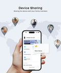 2K Wireless Video Doorbell Camera With Live View Color Night Vision Smart Human Detection 180 Degree Field Of View Motion Alerts Chime Included Two Way Talk Cloud Storage 2.4 GHz WiFi Compatible With Alexa And Google Assistant device sharing on mobile app shown on smartphone with world map in background