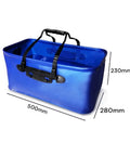 Blue storage container with dimensions 500mm x 280mm x 230mm, featuring a handle for easy transport.